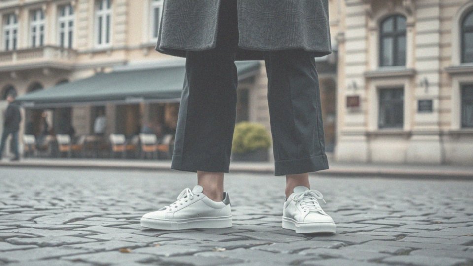 Jakie są zalety noszenia białych sneakersów z eleganckim płaszczem?